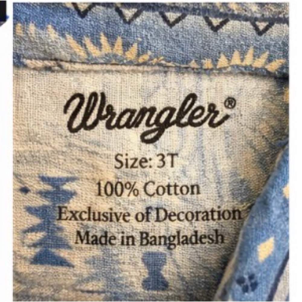 Wrangler Toddler Western Snap Shirt Blue Print | Size 3T | 100% Cotton - Picture 2 of 5